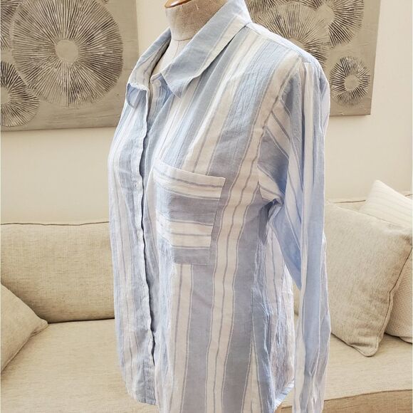 Socialite Striped Cotton Button Down Shirt size Large in Blue - Picture 7 of 14